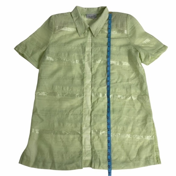 TOP Season Sage Green Short Sleeve Button Down Tunic Length Shirt - Picture 6 of 11